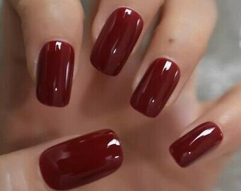 Wine Red Nails Etsy