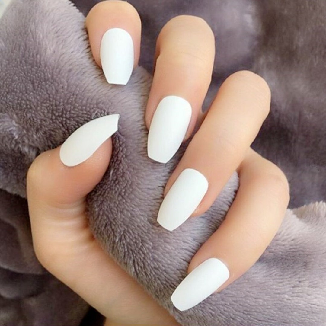 Matte White Short Coffin Press on Nails Coffin Nails Fake - Etsy