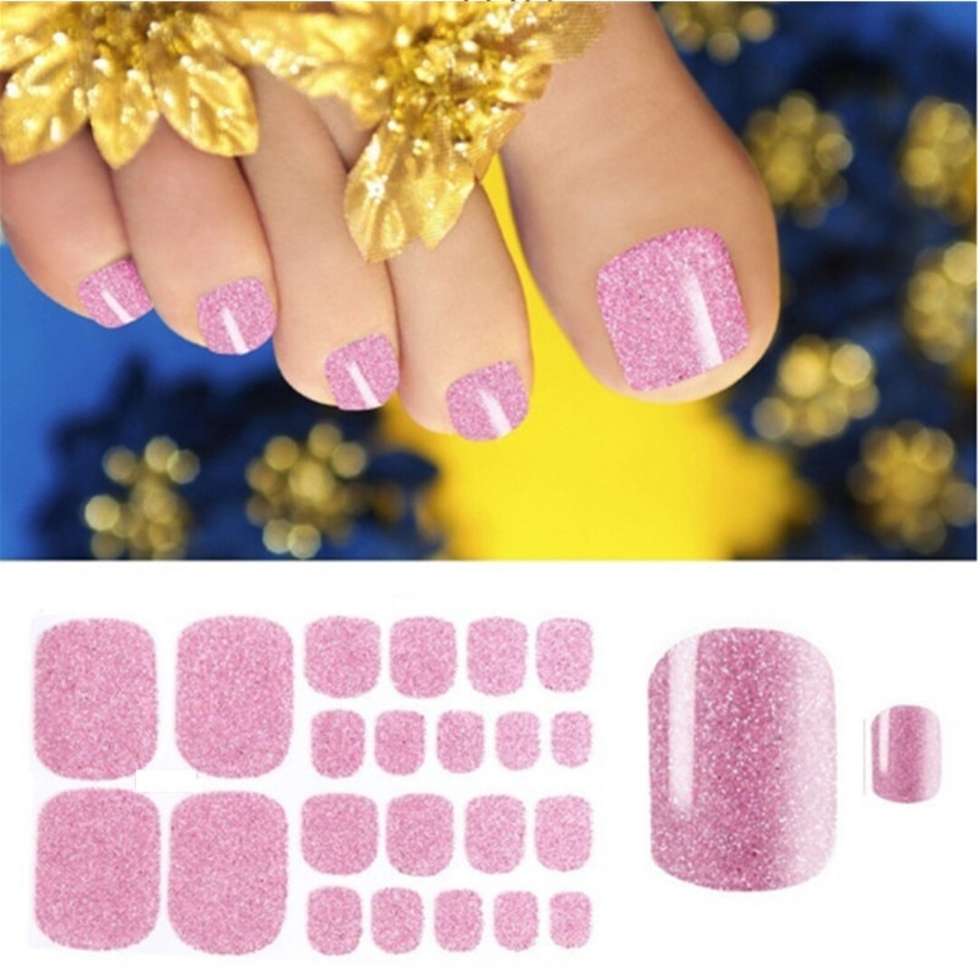 Pink Glimmer Toe Nail Wraps Selfadhesive Nail Strips Nail Etsy