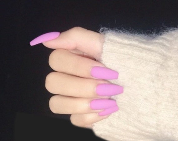 Matte Rose Pink Press On Nails Short Coffin Press On Nails Etsy