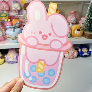 Carte de vœux mignonne | lapin | thé à bulles | kawaii | carte d'anniversaire | pour elle | cadeaux pour filles | cadeaux d'anniversaire
