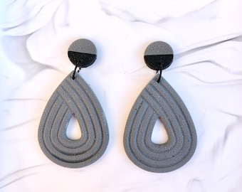 Grey and Black Earrings, Teardrop Earrings, Cute Earrings, Polymer Clay Earrings, Gift for Her