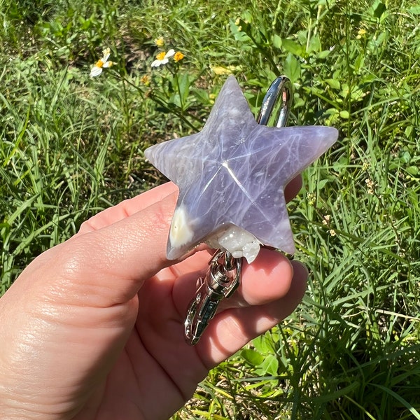 Purple Chalcedony Star and White Agate Chip Key Finders Purse Hook