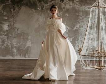 Satin Wedding Dress with Train - Style Brenda