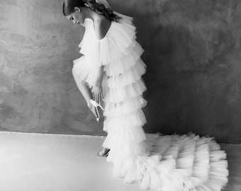 Ruffled Tulle Mini Wedding Dress: Kim Style