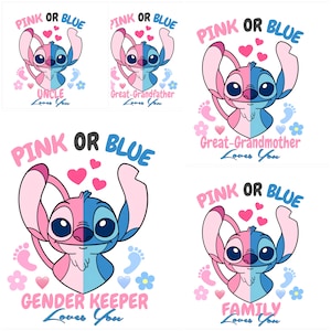 Stitch Gender Reveal png, uncle, family, gender keeper, great-grandparents.