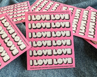 I love love sticker, love, pink sticker, aesthetic sticker, retro sticker, hydroflask sticker, laptop sticker, cute sticker, sparkly sticker