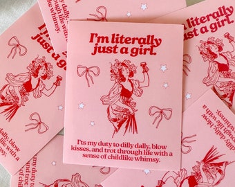 Just a Girl Sticker, retro sticker, cute sticker, literally a girl, kindle sticker, pink sticker, girly sticker, vinyl sticker, pink sticker