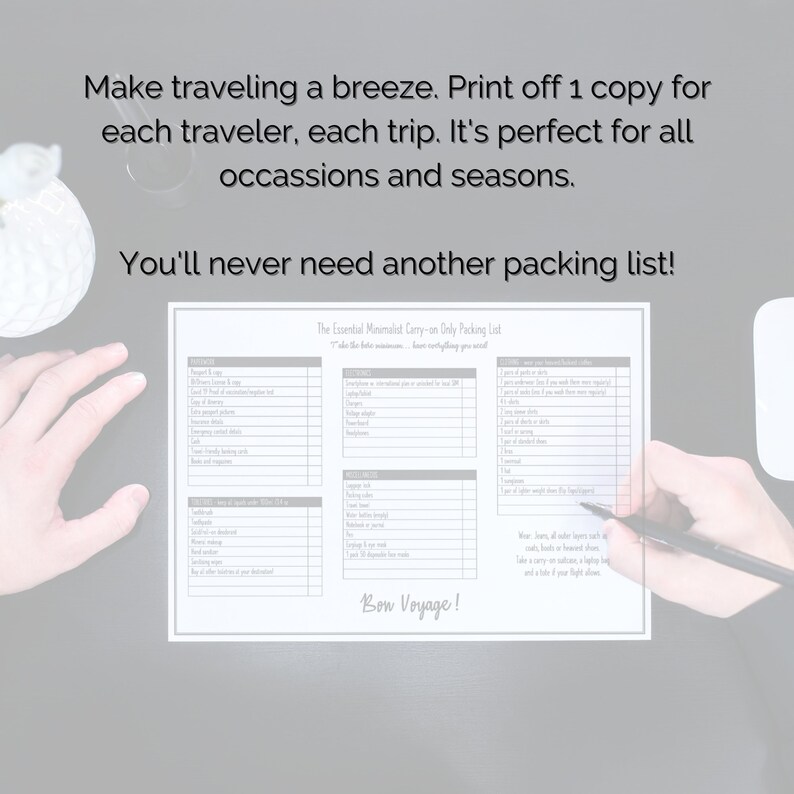 Printable Packing List Minimalist Carry on Packing List for Etsy