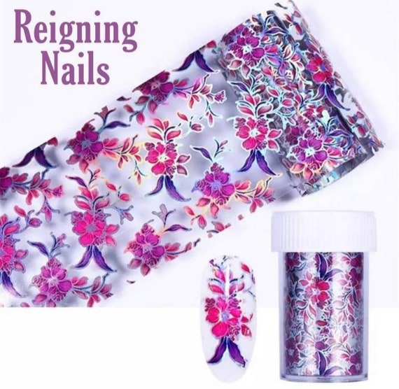 Holo Purple Flower Pattern Nail Foil