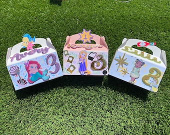 Baby princess  Treat Boxes/ Gable Boxes frog princess repunzel mermaid  party bags, princess Birthday
