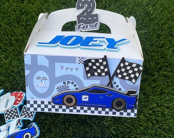 Two fast  Treat Boxes/ Gable Boxes second birthday party bags, cars Birthday