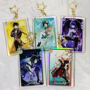 Genshin Impact-sleutelhanger Genshin TCG-sleutelhanger Holografische Genshin Impact-sleutelhanger van acryl Zhongli Xiao Raiden Kazuha Venti KOOP 2 KRIJGT 1 GRATIS