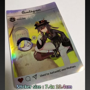 May include: Holographic sticker featuring anime-style artwork. The design mimics an Instagram post, with the username "Hutao_WFP" and a character illustration. The sticker measures 7.4 x 10.4 cm.