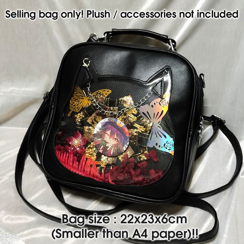 Cat Ita Bag Japanese Itabag Cat Bag Cute Anime Bag Genshin Impact Bag Genshin Hutao Transparent Bag Japan Tote Bag Black (BAG ONLY)