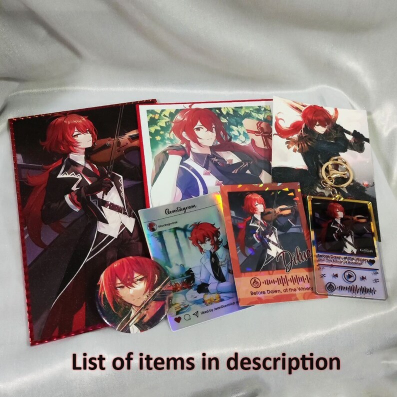 Genshin Impact Diluc Merch Set Genshin Diluc Gift Set Diluc Genshin Art Print Diluc Prints