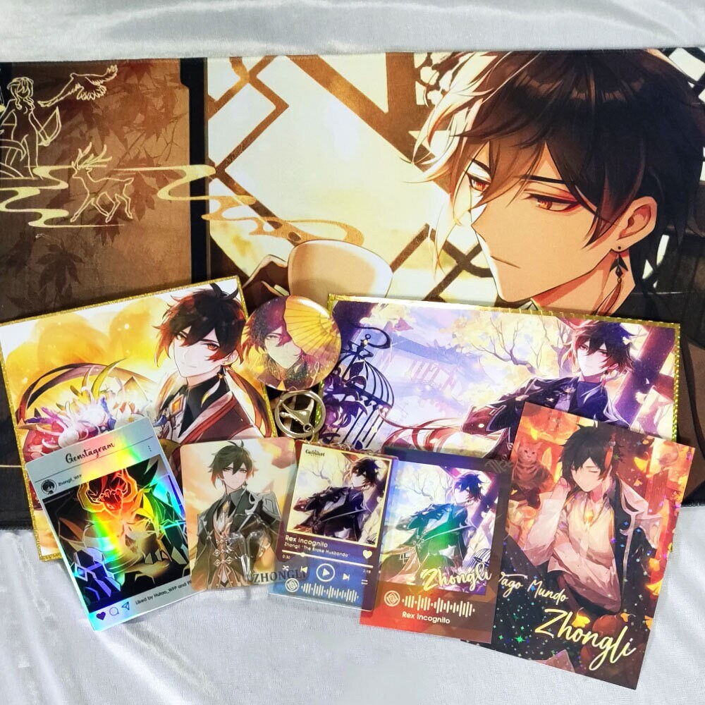 Genshin Impact Zhongli Merch Set Genshin Zhongli Gift Set Zhongli Genshin Art Print Zhong Li Genshin Fan Merch Zhongli Keychain