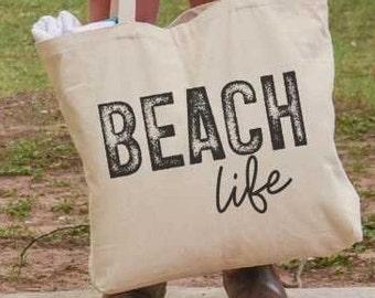 Beach Life Large Eco Friendly Foldable Washable Canvas Tote Bags