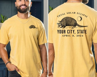 Solar Eclipse Shirt Custom Graphic Tshirt April 8, 2024 Comfort Colors Armadillo wearing solar eclipse glasses 100% Cotton Graphic Tee