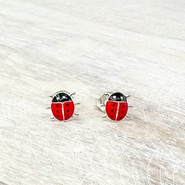 Ladybug Sterling Silver Stud Earrings | Gifts for her | gifts for girl |Easter basket filler