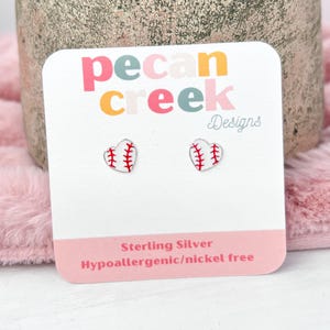 Sterling Silver Baseball Heart Earrings | Softball Studs | Sports Mom Jewelry | Game Day Gift for Coach | Baseball Studs