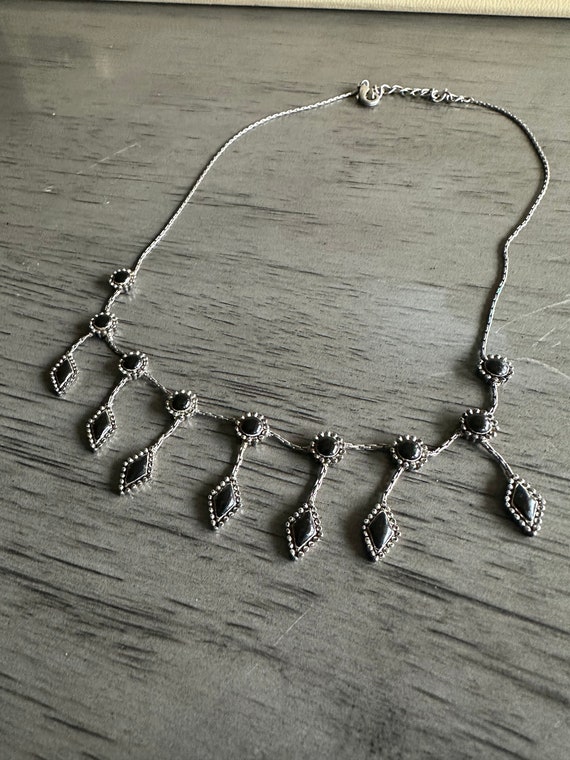 Vintage Silver Necklace with Black Stones