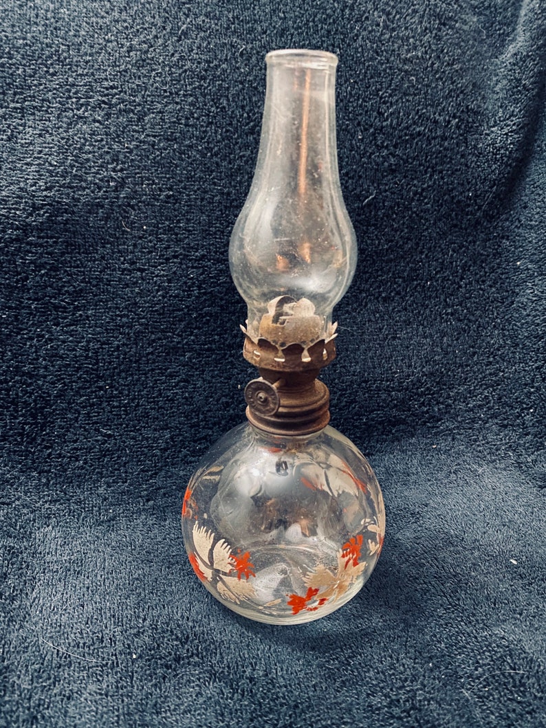 Vintage Miniature Oil Lamp P&A Mfg Co. Acorn Clear Bulbous Glass Base 4