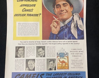 camel cigarettes cowboy Ted Yochum Smoking Camels Vintage 1938 Ad Magazine Print Cow Punchers Vintage Camel Cigarette Magazine Ads