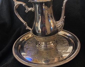 Wm Rogers Silverplate Floral Teapot with Serving Tray