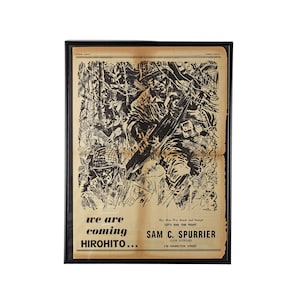 Framed 24X18 Authentic WWII Memorabilia War Bond Advertisement - August 1945 - Bold Contemporary Mid Century Historic Art