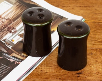 VINTAGE Pair of Handmade 1970s Raw White Ceramic Salt and Pepper Shakers or Black Brown Salt and Pepper Shakers - Minimalist Contemporary