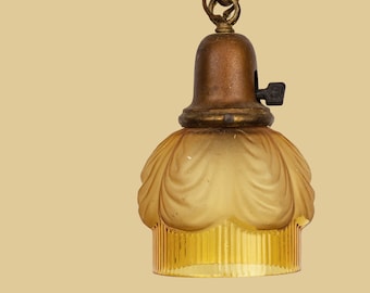 ANTIQUE 1920s RARE Victorian Style Ceiling or Wall Mounted Pendant Light w/ Amber Glass Shade - French Italian Moody Lamp Lighting Art Deco