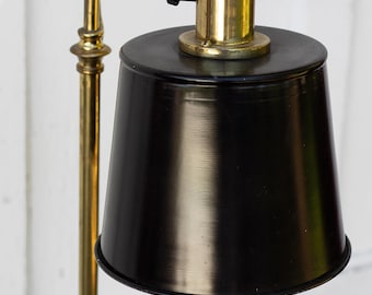 VINTAGE - Rare 1940s Solid Brass ADJUSTABLE Readers Floor Lamp with Black Bucket Shade - Mid Century Art Deco Pharmacy Lamp w/ WEIGHTED Base