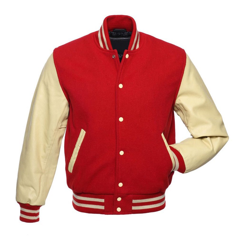 Red Wool With Cream Leather Sleeves Mens Varsity Jacket - Etsy