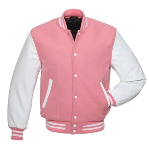 Pink Wool/white Leather Sleeves Varsity Jacket Baseball - Etsy