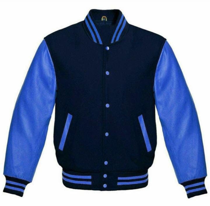 Varsity Jacket Navy Blue Body Wool With Blue Leather Sleeves - Etsy