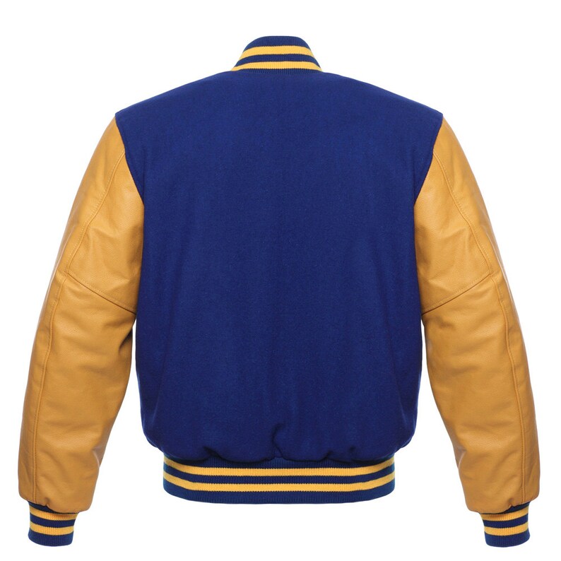 Royal Blue Wool/gold Leather Sleeves Varsity Jacket Letterman - Etsy