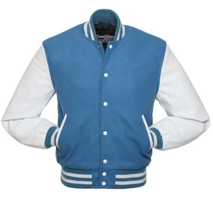Varsity Jacket Light Blue Body Wool With White Leather Sleeves - Etsy