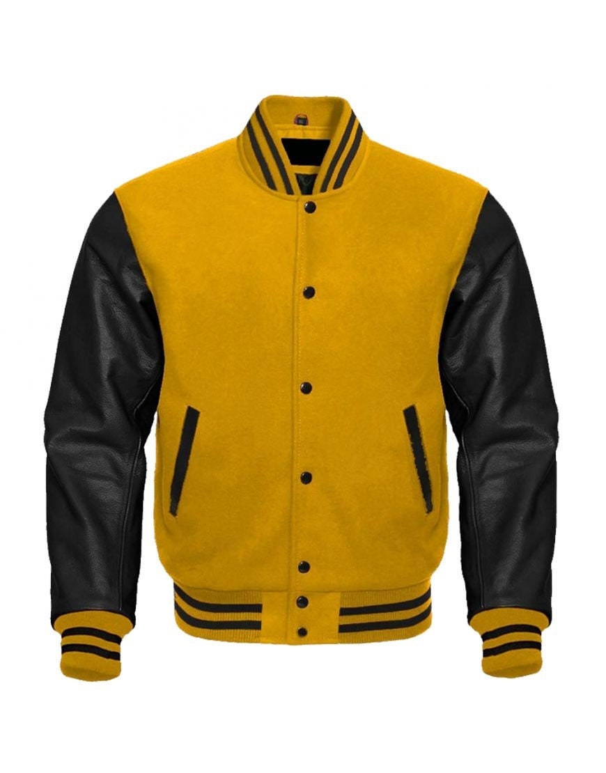 Varsity Jacket Yellow Wool & Black Leather Sleeves Varsity - Etsy