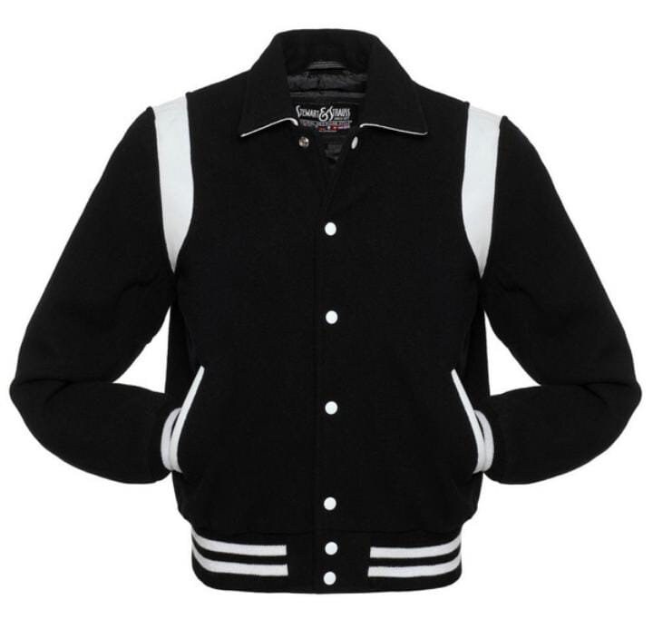 Retro Varsity Jacket Black 100 Wool With Leather Rib Handmade Etsy