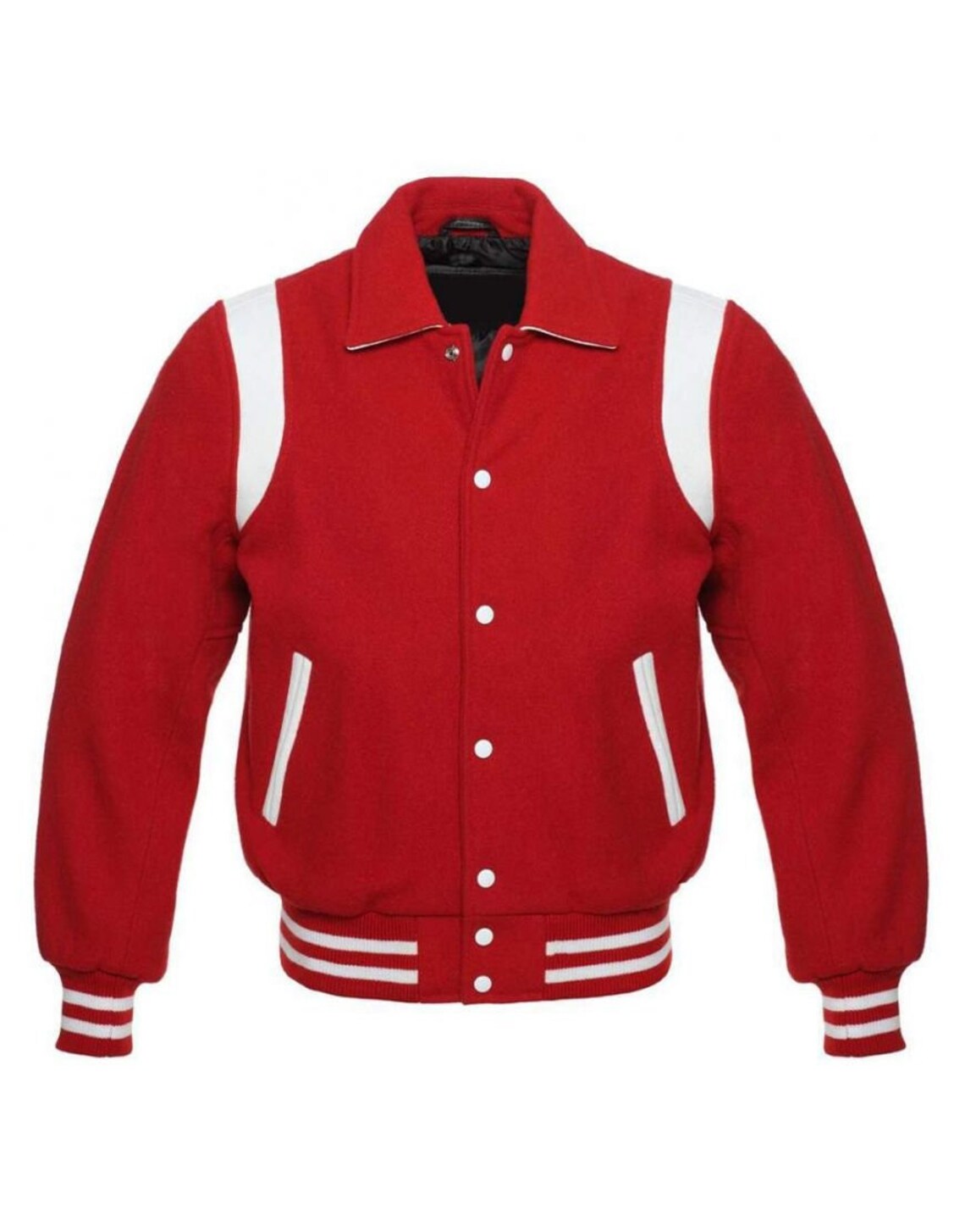 Red Retro Varsity Jacket 100 Wool White Leather Shoulder Rib Etsy