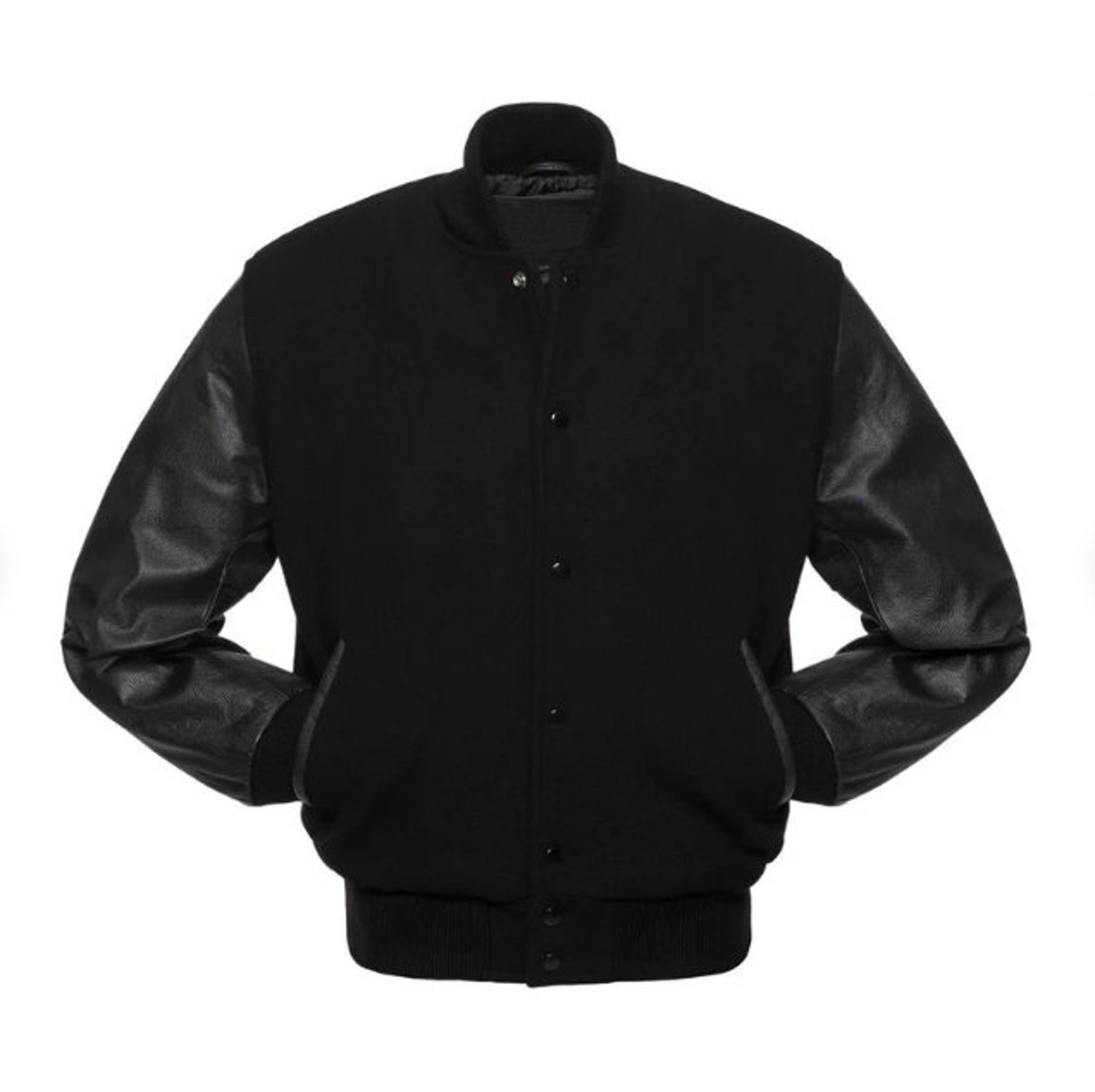 Black 100% Wool Black Leather Sleeves Varsity Jacket Mens - Etsy