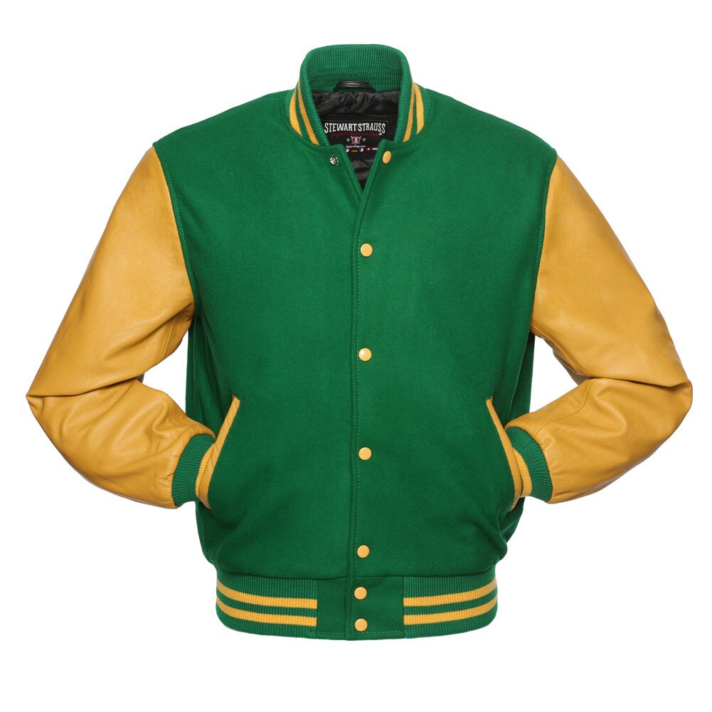 Kelly Green100% Wool Gold Leather Sleeves Men Varsity Jacket - Etsy