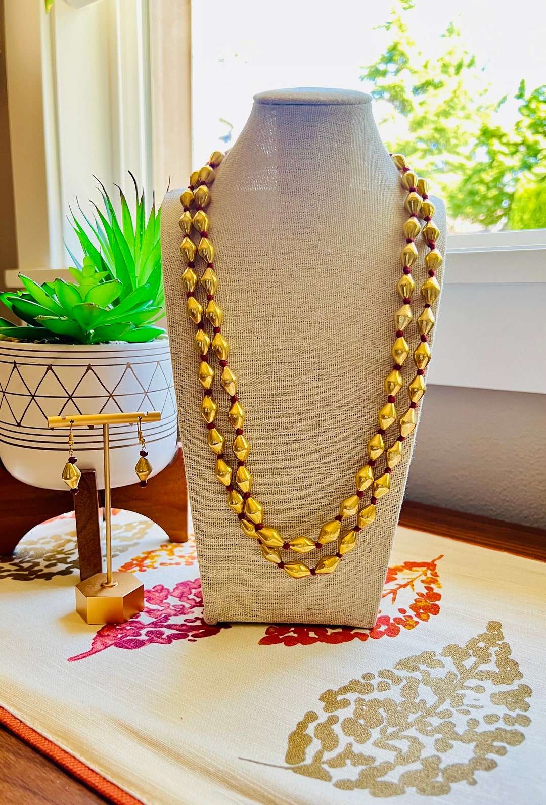 Gold Polish Dholki Bead Necklace With Earrings Etsy Canada