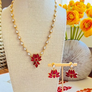 Kundan Lotus necklace set