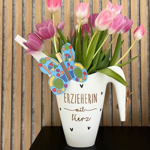 Teacher with heart farewell gift thank you kindergarten decorative jug watering can flower greeting flower vase