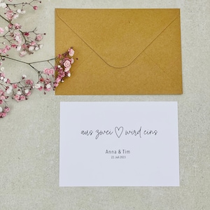 Geschenkkarte zur Hochzeit, aus Zwei wird Eins, personalisierbares Hochzeitsgeschenk, Karte für das Brautpaar, Karte zur Hochzeit, Geschenke