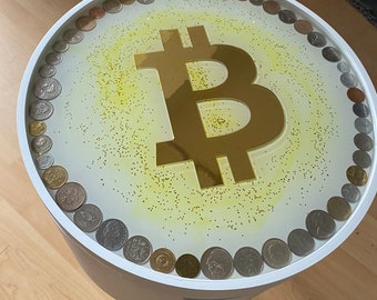 Bitcoin Coffee Table | Unique Cocktail  Table | Cryptocurrency Decor | Storage  Side Table | Crypto Gift |  Currencies Decor