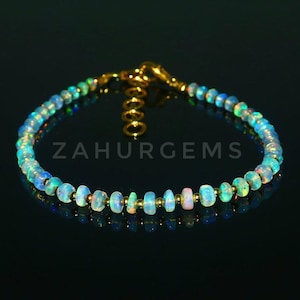 Natural Fire Ethiopian Opal Beaded Bracelet, AAA Ethiopian Opal Bracelet 3 - 5mm, Opal Bracelet (Length 7 inches) October Birthstone Jewelry