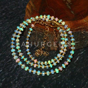 Ethiopian Welo Opal Bead Necklace: Rainbow Gemstone, Sterling Silver, 16 Inch